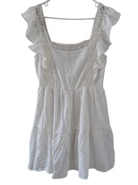 Forever 21 White Crochet-Trim Tiered Ruffle Summer Dress